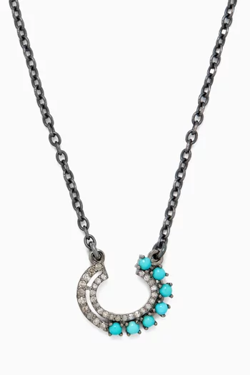 Curved Diamond & Turquoise Necklace in Sterling Silver