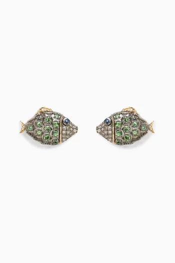 Fish Tsavorite & Diamond Earrings in 10kt Gold