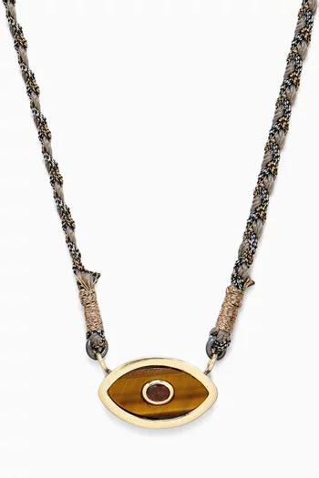 Tigers Eye & Tourmaline Eye Necklace in 10kt Gold