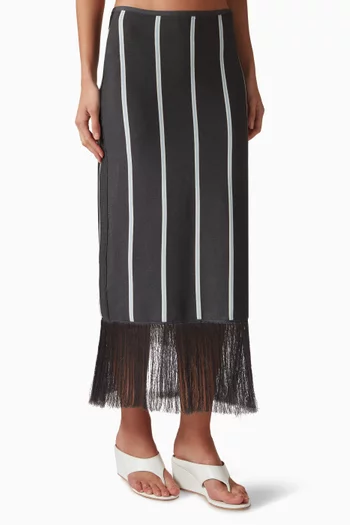 Striped Fringe Skirt in Rayon
