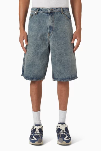 Compact Shield Embroidery Shorts in Denim