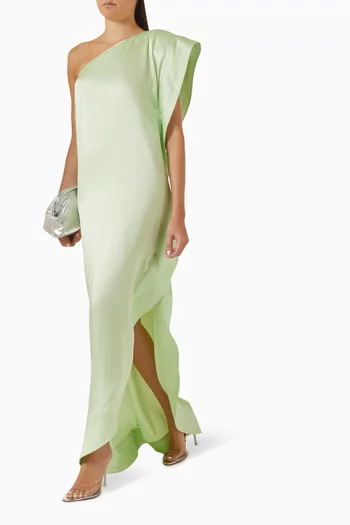One-shoulder Asymmetrical Maxi Dress in Satin