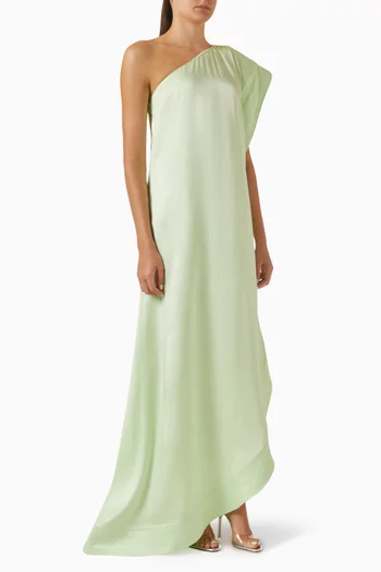 One-shoulder Asymmetrical Maxi Dress in Satin