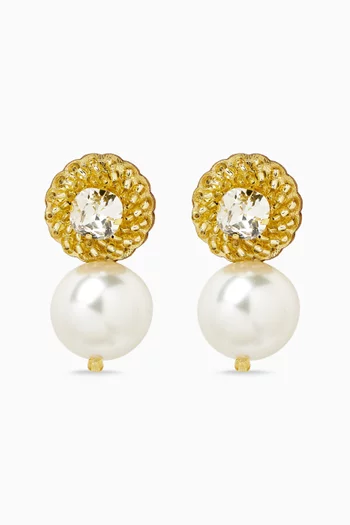 Fleur Solaire Pearl Earrings in 18kt Gold-plated Brass