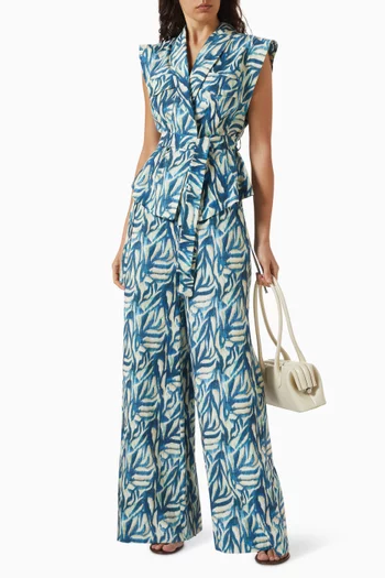 Printed Wide-leg Pants in Cotton & Linen