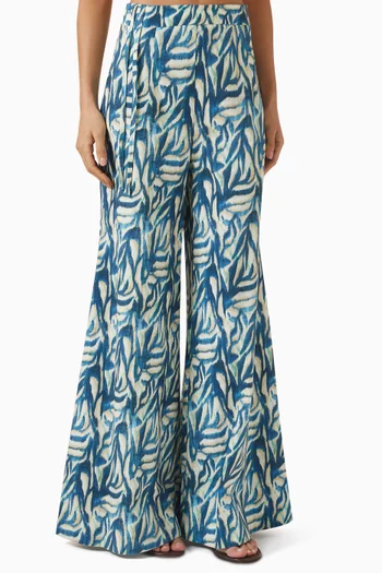 Printed Wide-leg Pants in Cotton & Linen