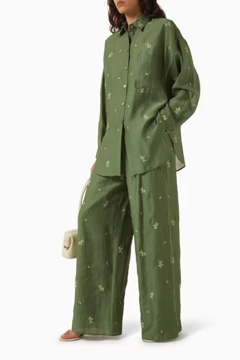Floral Embroidered Pants in Lyocell-blend