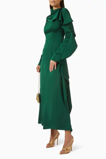 Ruffled-trim Maxi Dress in Satin