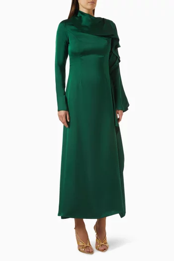 Ruffled-trim Maxi Dress in Satin