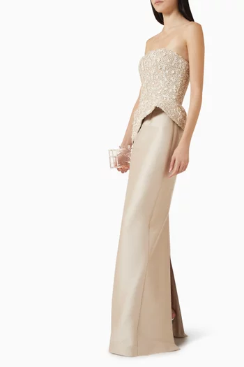 Embellished Peplum Gown in Mikado