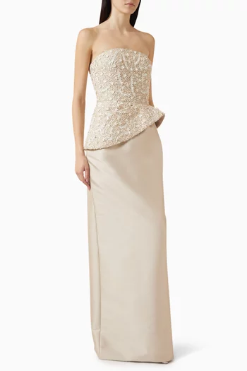 Embellished Peplum Gown in Mikado