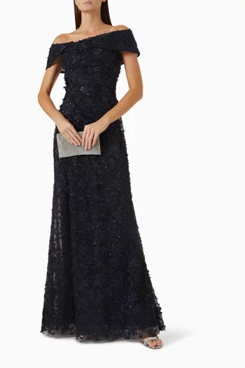 3D Floral Off-shoulder Gown