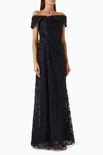 3D Floral Off-shoulder Gown