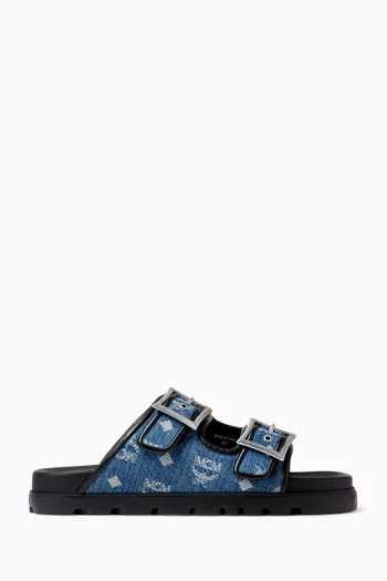 Slide Sandals in Monogram Denim