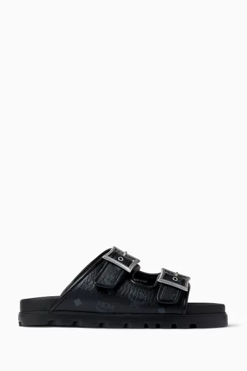 Slide Sandals in Visetos Leather