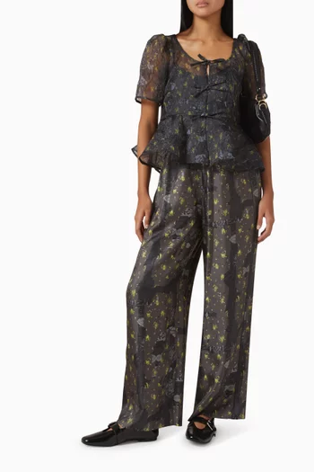 Printed Pants in Silk-twill