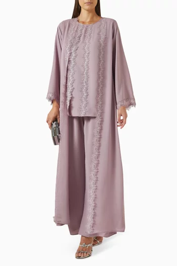 Embellished-trim Abaya Set