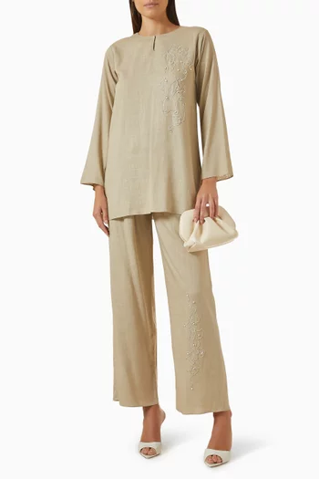 Floral Embroidered Top & Pants Set
