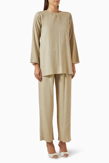 Floral Embroidered Top & Pants Set