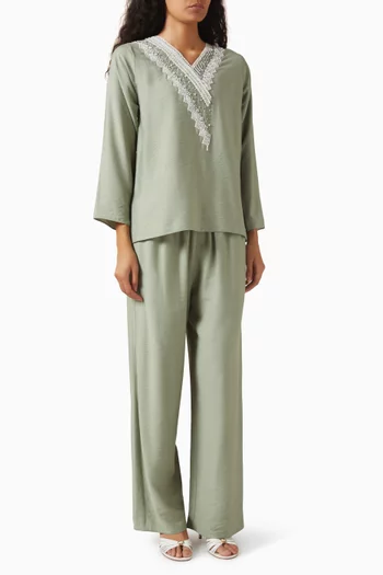 Embroidered Top & Pants Set
