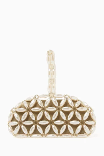 Small Tebea Clutch Bag in Acrylic Beads & Satin