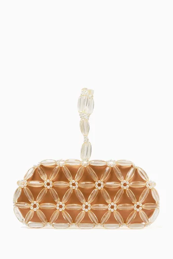 Small Tebea Clutch Bag in Acrylic Beads & Satin