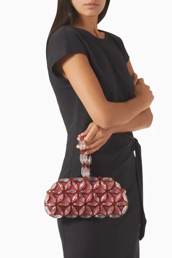 Small Tebea Clutch Bag in Acrylic Beads & Satin