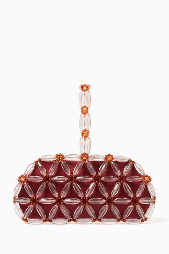 Small Tebea Clutch Bag in Acrylic Beads & Satin