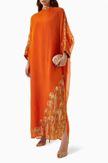Embroidered High-neck Maxi Dress