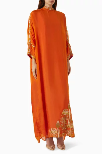 Embroidered High-neck Maxi Dress
