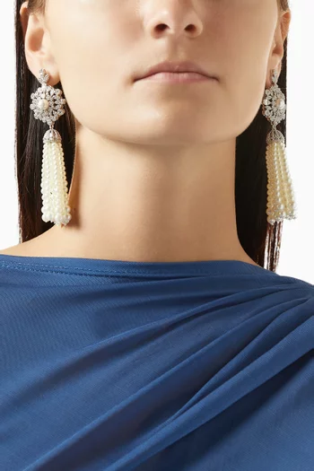 Layan Pearl Dangle Earrings in Rhodium-plated Copper
