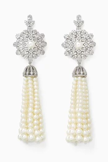 Layan Pearl Dangle Earrings in Rhodium-plated Copper