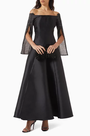 Beaded Maxi Dress in Satin