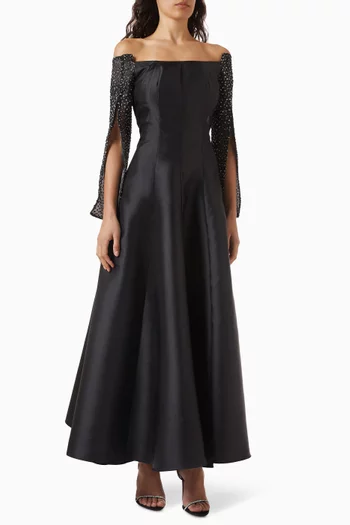 Beaded Maxi Dress in Satin