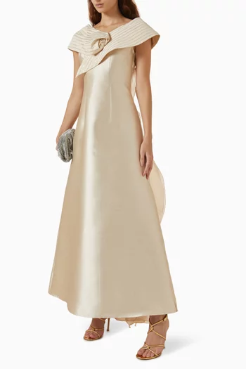 Striped Jacquard Off-shoulder Maxi Dress in Satin