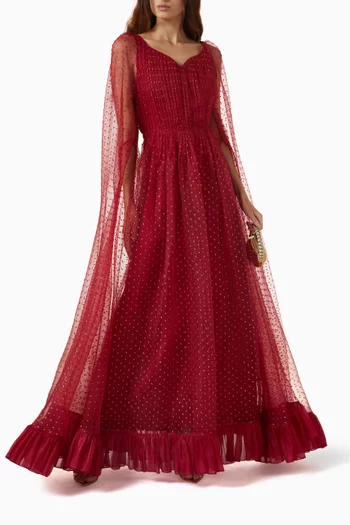 Draped Cape-style Maxi Dress in Organza