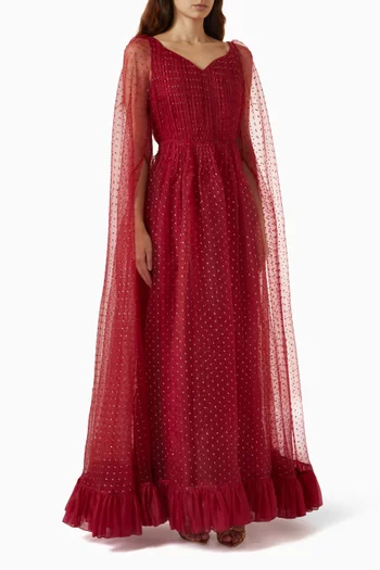 Draped Cape-style Maxi Dress in Organza
