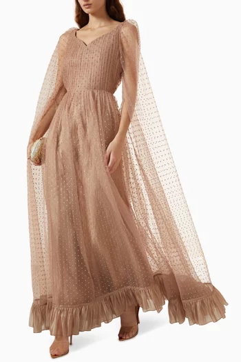 Draped Cape-style Maxi Dress in Organza