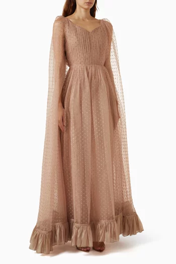 Draped Cape-style Maxi Dress in Organza