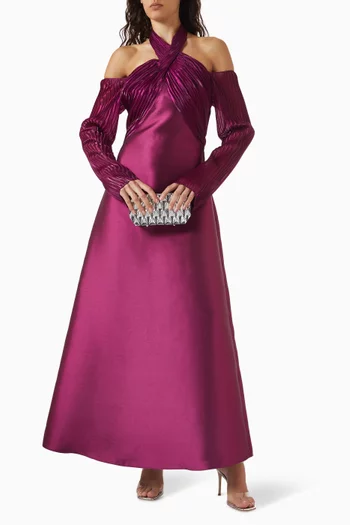 Pin-tucked Maxi Dress in Satin