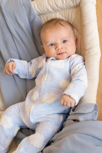 Baby Boy Cloud Jacquard Sleepsuit in Cotton-blend