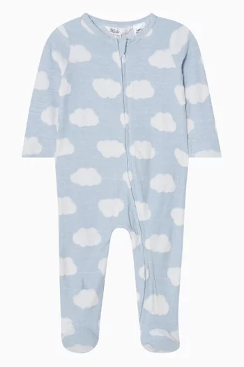 Baby Boy Cloud Jacquard Sleepsuit in Cotton-blend