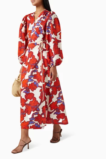 Evervette Printed Maxi Dress in Linen-cotton