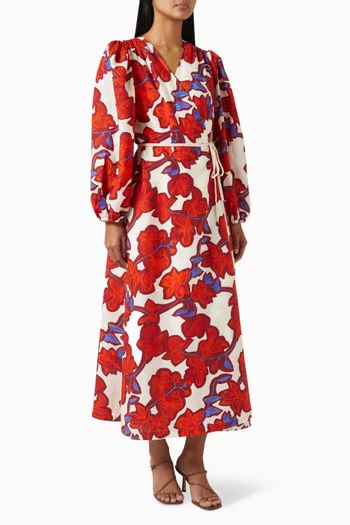 Evervette Printed Maxi Dress in Linen-cotton