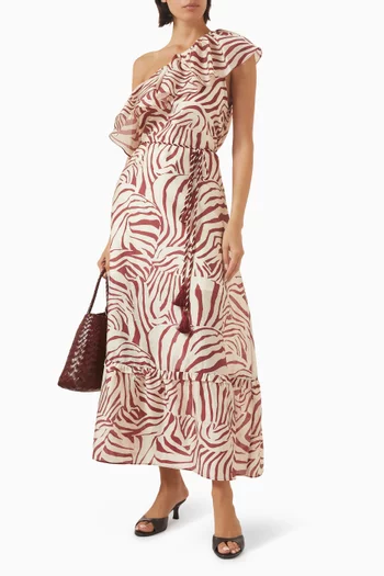 Raya Printed One-shoulder Maxi Dress