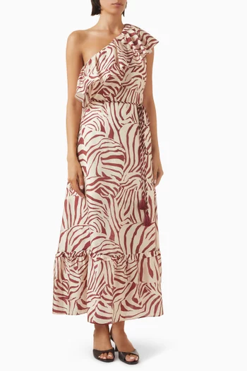Raya Printed One-shoulder Maxi Dress