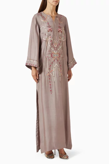 Embroidered Kaftan in Cotton-silk