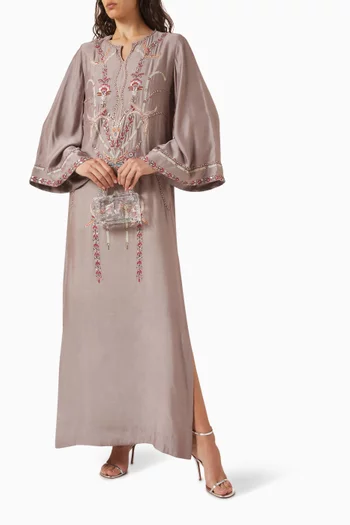 Embroidered Kaftan in Cotton-silk
