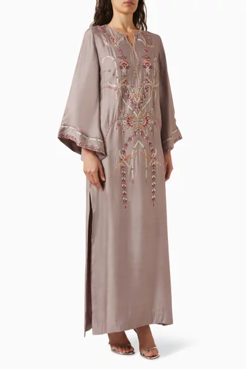 Embroidered Kaftan in Cotton-silk