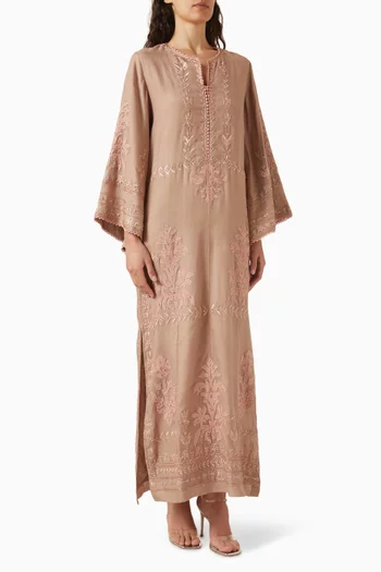 Embroidered Kaftan in Cotton-silk
